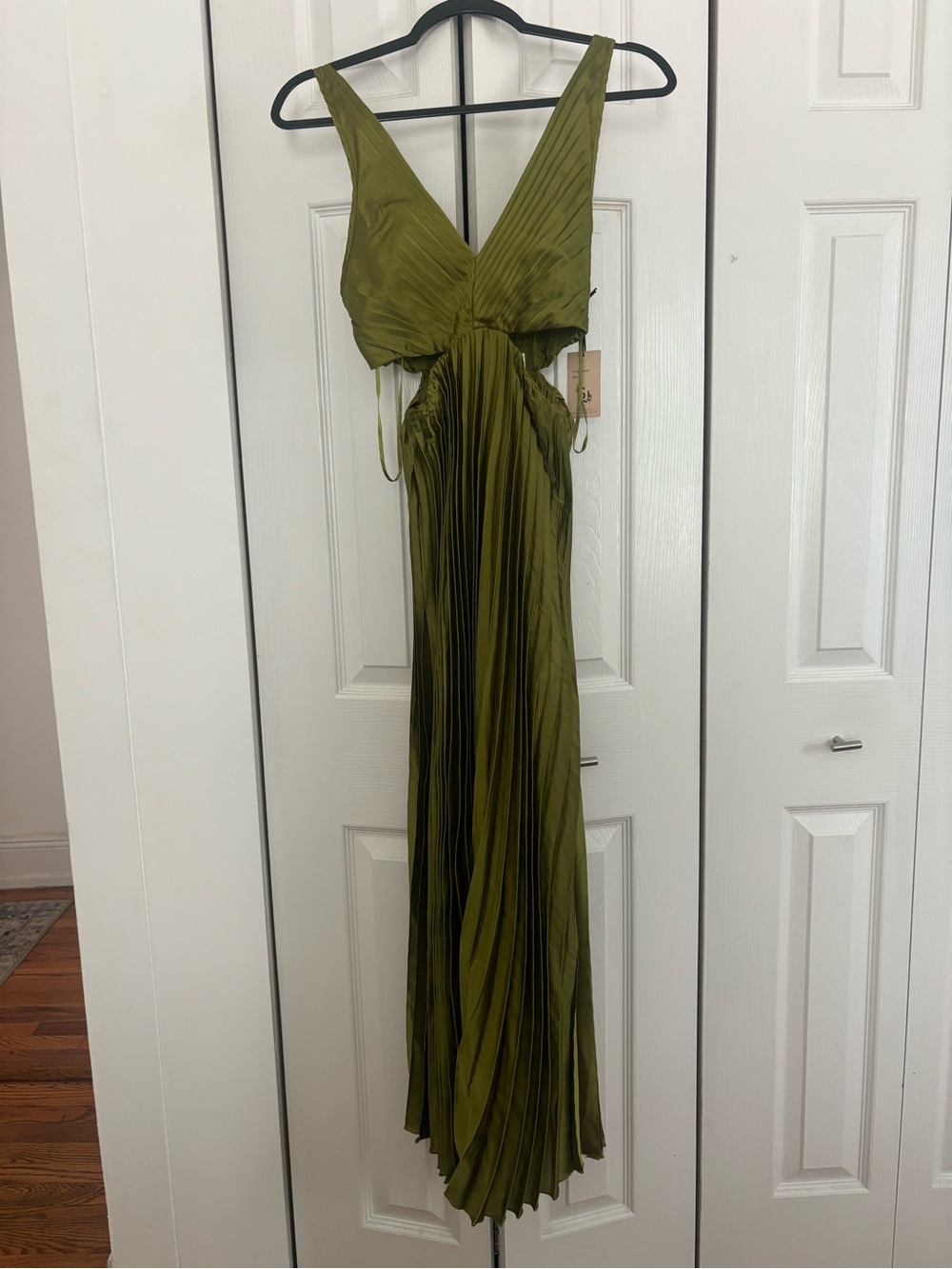 Pleated cutout silky maxi dress